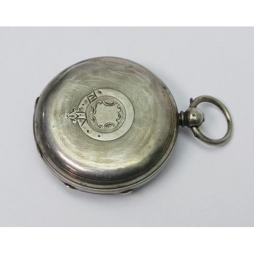 91 - A silver cased pocket watch having a key wind lever movement.  52mm across