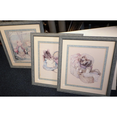 455 - A large qty of misc unframed pictures and prints together with three Beatrix Potter framed prints