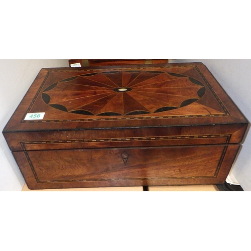 456 - A large inlaid 19thC writing box together with a further brass bound writing box and a mother of pea... 