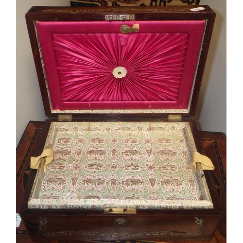 456 - A large inlaid 19thC writing box together with a further brass bound writing box and a mother of pea... 