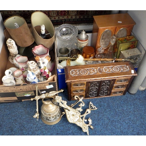 459 - A brass bell and small cabinet together with a quantity of miscellaneous ceramics and glass etc (qty... 