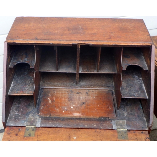 861 - A 19th cen Pembroke table, hall chair and an oak bureau, missing foot (3) (a/f)