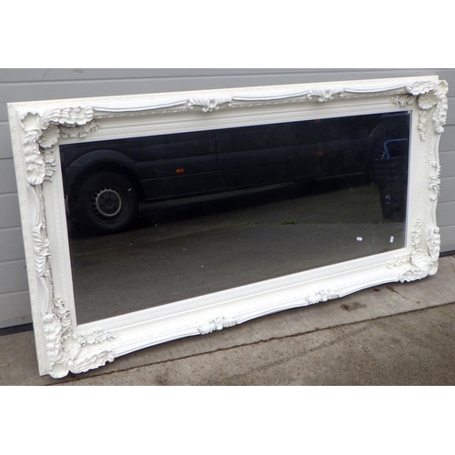 862 - A reproduction white framed Victorian style mirror 173cm x 87cm