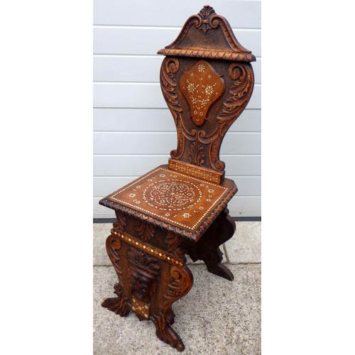 876 - A bone inlaid hall chair