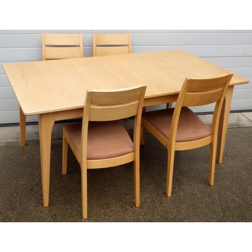 889 - A light coloured Ercol ercolani Siena collection, table, 171cm long unextended, four chairs and side... 