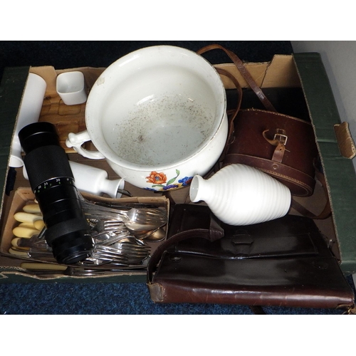 481 - A qty of plated flat ware, binoculars, scope etc together with a restored Crown Devon lustre wall pl... 