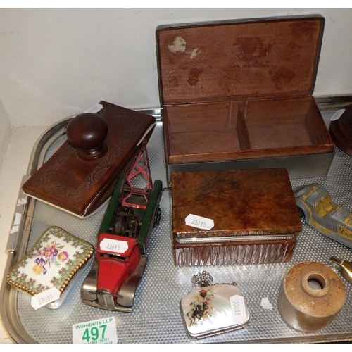 497 - A tray lot of misc collectables to inc pewter cigarette box etc