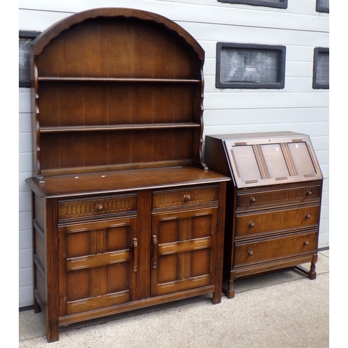 925 - An arch topped dresser together with a bureau (2)