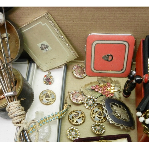 38 - A qty of costume jewellery, hat pins, various buttons etc, 19th cent and later