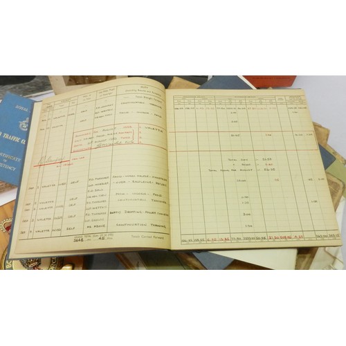 121 - A collection of five WW2 and Cold War RAF Pilots Log Books, Pilot's Notes booklet, photographs etc t... 