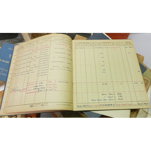 121 - A collection of five WW2 and Cold War RAF Pilots Log Books, Pilot's Notes booklet, photographs etc t... 