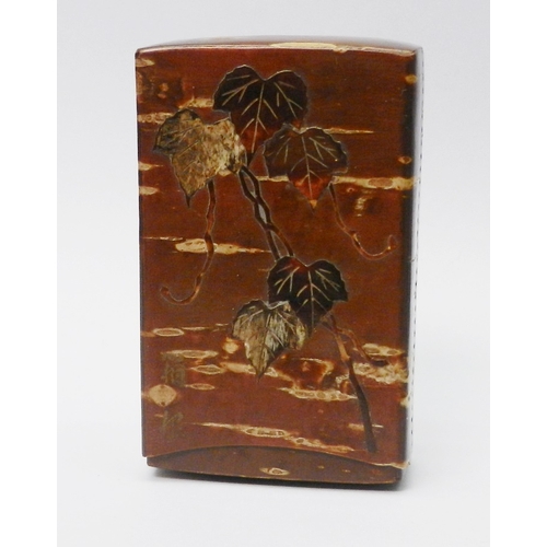 107 - A Japanese bark veneered two piece box. 90mm long