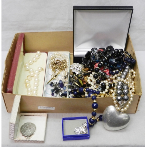 41 - A qty of costume jewellery incl named pieces, bead necklaces, brooches etc.