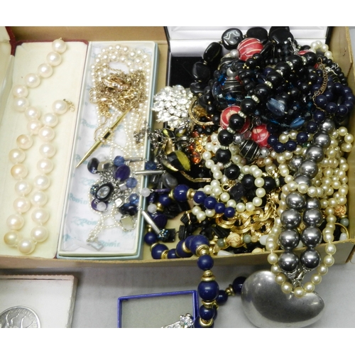 41 - A qty of costume jewellery incl named pieces, bead necklaces, brooches etc.