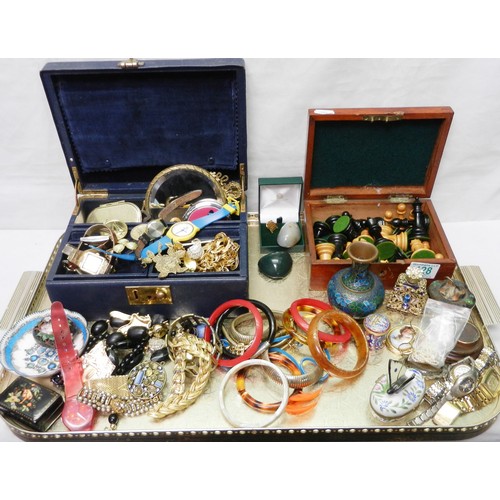 128 - A miscellaneous lot comprising costume jewellery, watches, Chinese Cloisonné enamels, a Staunton par... 