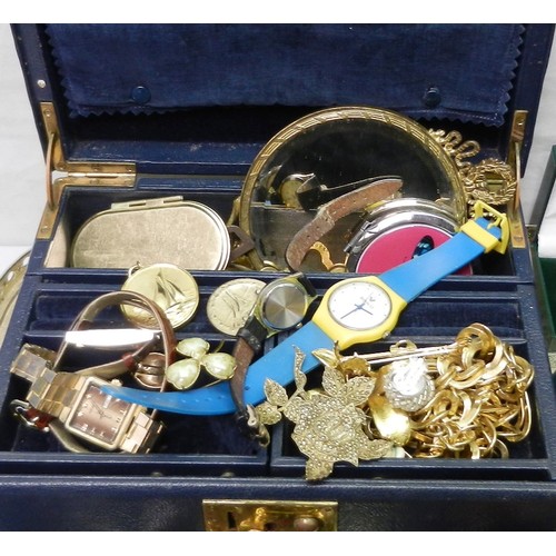 128 - A miscellaneous lot comprising costume jewellery, watches, Chinese Cloisonné enamels, a Staunton par... 