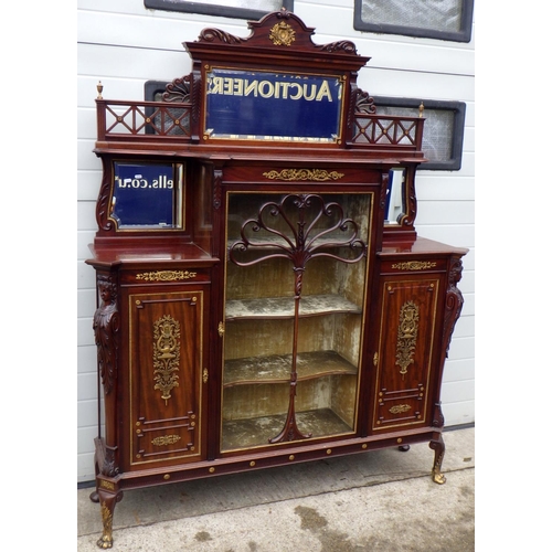 A good quality Edwardian mahogany ormolou mounted Empire style mirror back side cabinet, 161cm wide, 210cm tall, top crest missing, missing some moulding, slight fracture to surface, ex Elvington Hall