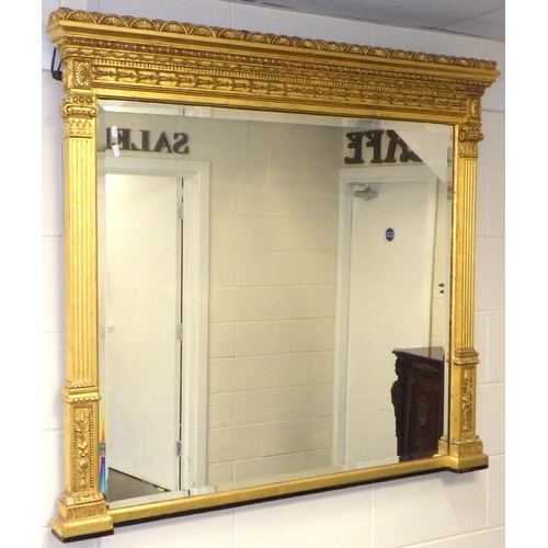 A giltwood overmantel mirror, with bevelled plate 118cm tall x 130cm wide, ex Elvington Hall