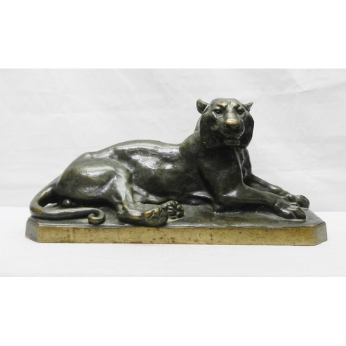 A recumbent tiger, bronze, unsigned.  43cm long, ex Elvington Hall