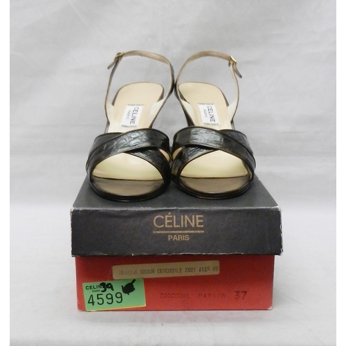 86 - A pair of Celine Paris brown crocodile leather sandals, c1980s Made in Italy, seemingly unused. Boxe... 