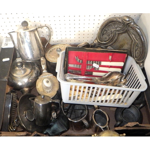 52 - A large qty of misc metal wares, canteens, wooden boxes etc (7)