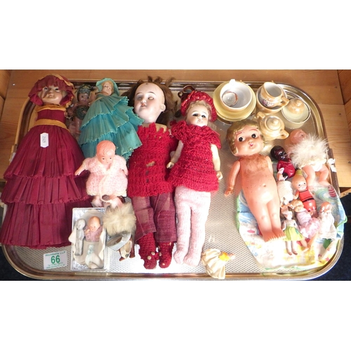 66 - A group of vintage dolls, dolls' tea set etc