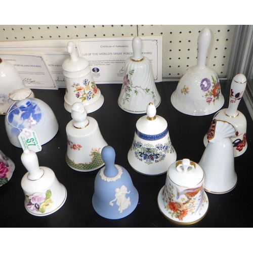 87 - A collection of Bells Of The World's Great Porcelain Houses together with a display shelf. (29)