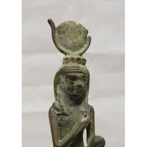 297 - A statue of the Egyptian Goddess Isis nursing her son Horus, cast bronze on a crystallised throne / ... 