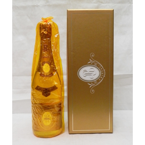 Louis Roederer Cristal Champagne 2002: one 750ml bottle in original cellophane wrap, boxed.