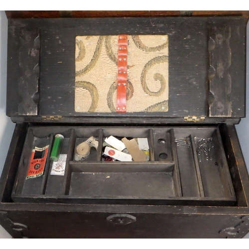 129 - Two wooden sewing boxes and contents (2)