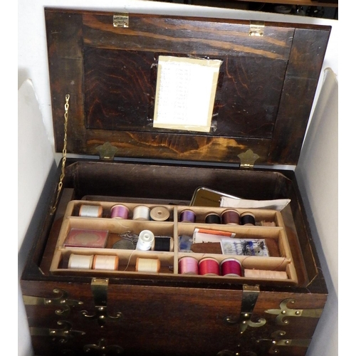 129 - Two wooden sewing boxes and contents (2)