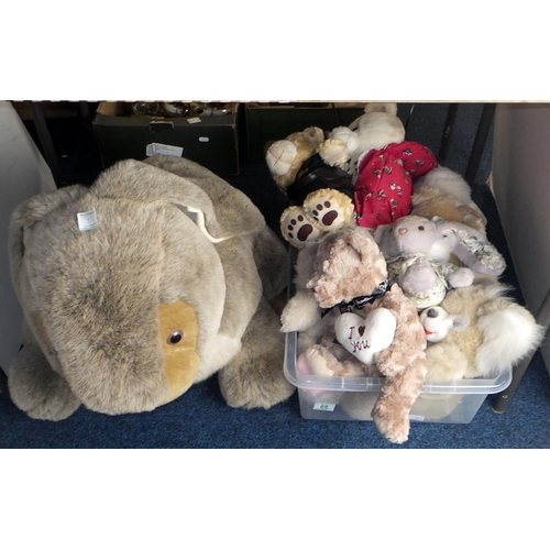 88 - A large rabbit teddy bear together with a box of mixed bears