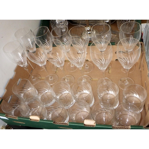 158 - A large qty of good quality cut glass drinking glasses and decanters together with a silver plated t... 