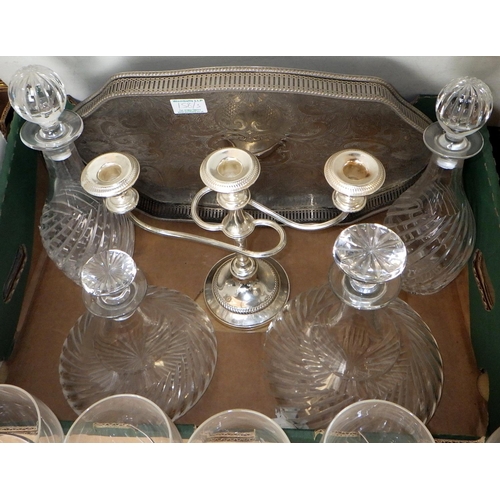 158 - A large qty of good quality cut glass drinking glasses and decanters together with a silver plated t... 