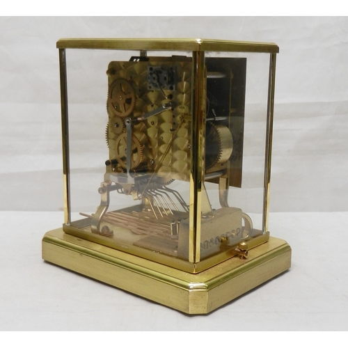 247 - A skeleton mantel clock in a brass case with perspex glazing, the German Shatz 7 jewel movement stri... 