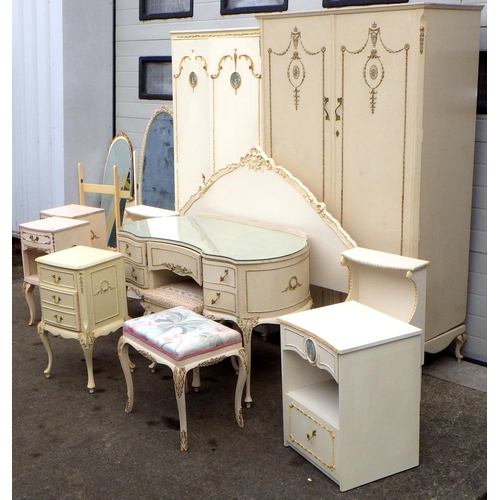 797 - A qty of cream bedroom furniture, dressing table missing mirror, a/f