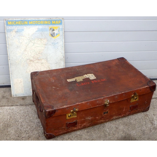 800 - A canvas & leather bound trunk, 