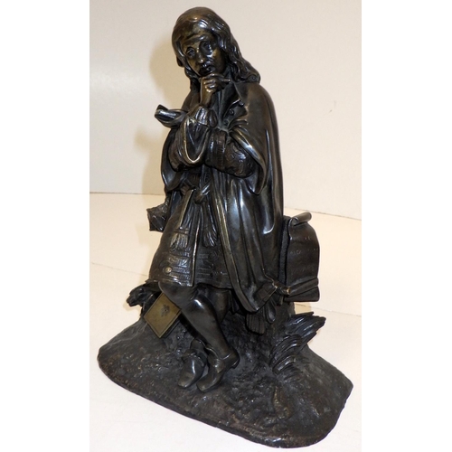 101 - A cast bronze figure of French playwright Moliere 23cm tall and a small cast soldier (2)