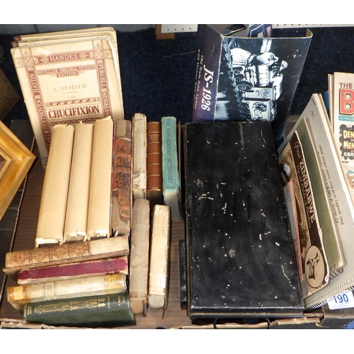 190 - A group of various books, prints etc to inc Beano, Beatrix Potter, fishing poles, telescope