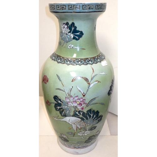 195 - Two large Oriental vases 46cm tall together with a further modern vase (3)