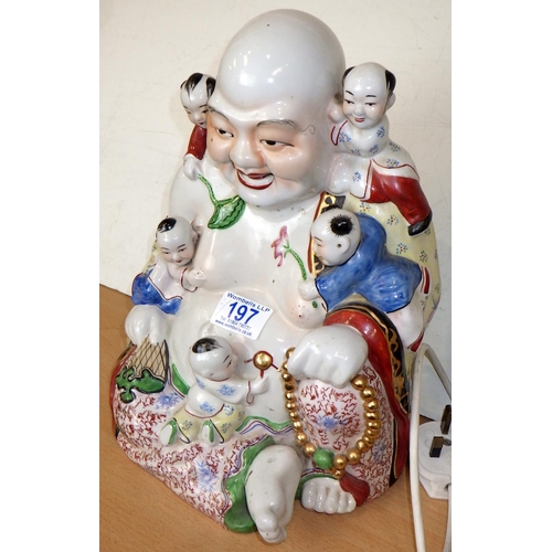 197 - A Chinese laughing Buddha together with a Shou Xing figurative lamp (2)