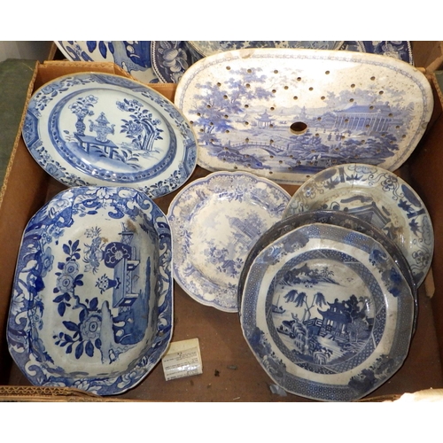 210 - A qty of AS FOUND 19th & 18th century English and Oriental blue and white bowls, plates etc