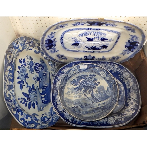 210 - A qty of AS FOUND 19th & 18th century English and Oriental blue and white bowls, plates etc