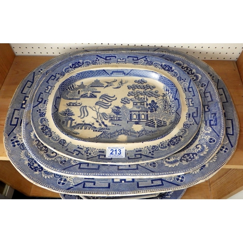 213 - A group of five various blue and white meat plates