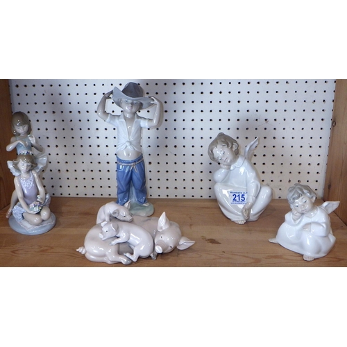 215 - A Lladro First Ballet figure together with three further Lladro figures and a NAO figure of a boy (5... 