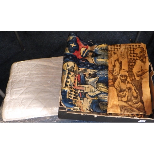 222 - Two 19thC samplers together with two wall hangings and an eiderdown