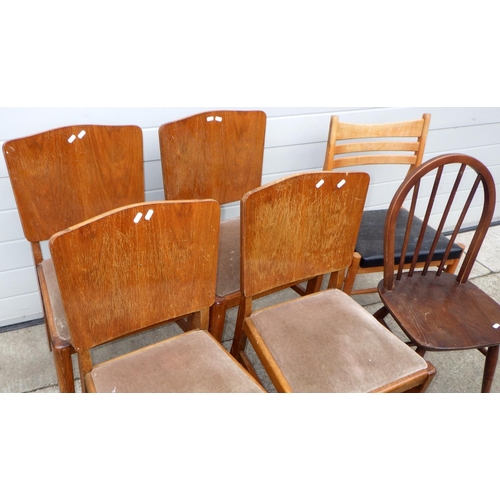 532 - Three dark Ercol kitchen chairs, four further chairs and another (8)