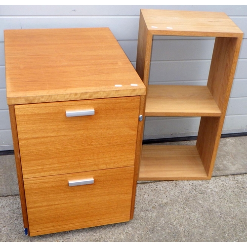 539 - A modern Lloyd loom tub chair, pair of chairs, filing cabinet and a small modern oak open bookcase (... 