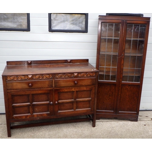 545 - An oak sideboard together with a bookcase with leaded glass doors (2)