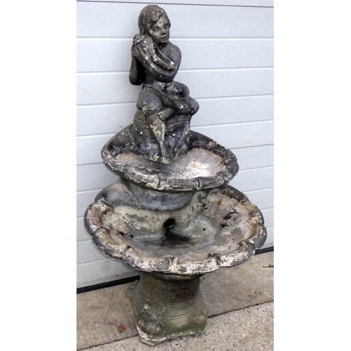 549 - A two tier concrete garden water feature with cherub